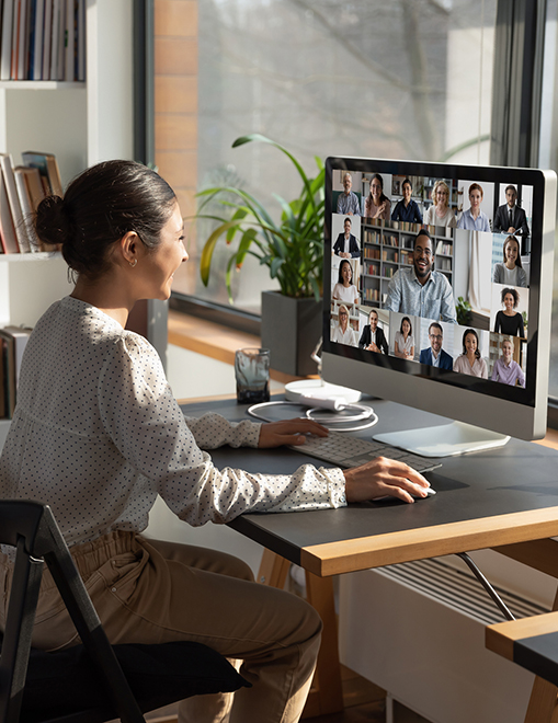 woman at computer on video call